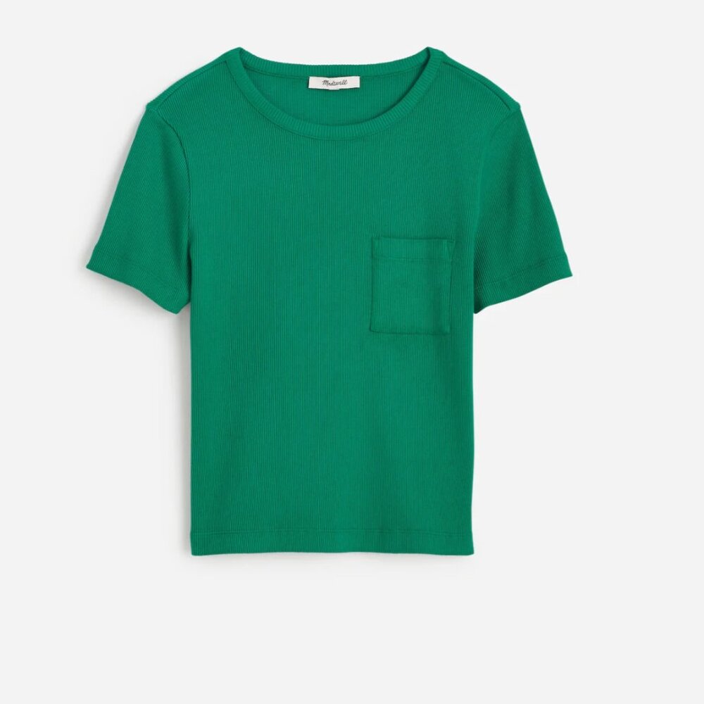 Madewell Fitted Ribbed Crewneck Tee in Verdant Green - Size XS - NWT - Picture 2 of 6